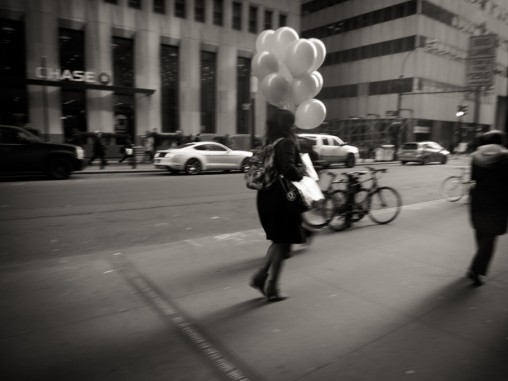 black and white, pink balloons