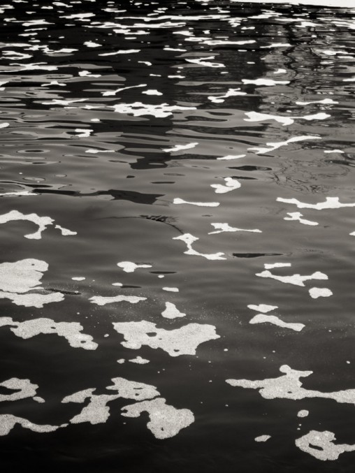 black and white, gowanus canal, reflection in water, water