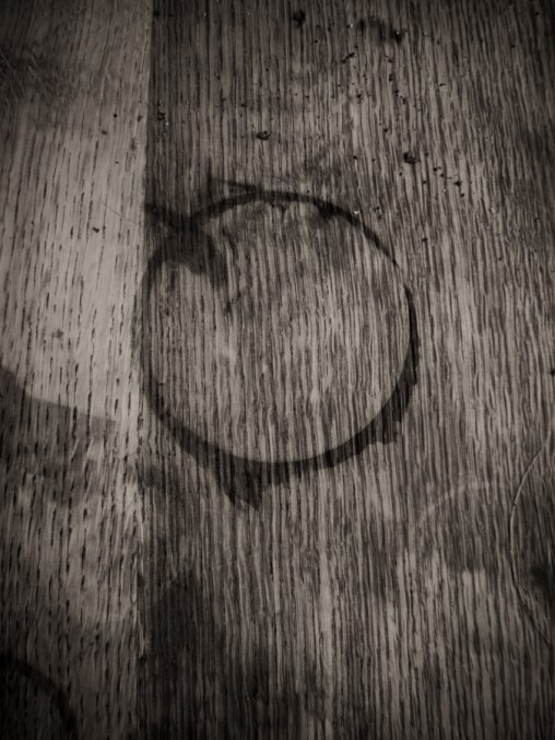 black and white, closeup of wooden table, wood grain